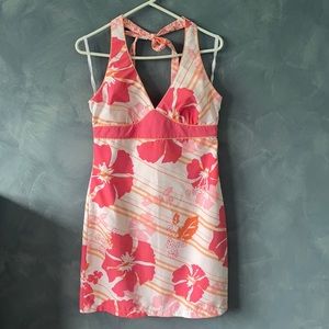 Reversible pink pattern halter dress